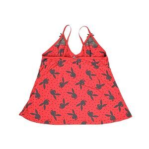 Playboy Tank Top Sleepwear Tank Red Black Lace Trim Adjustable Strap Size Large